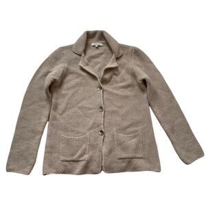 Cocogio Waffle Knit Cardigan Collared Pockets Wool Blend Oatmeal Tan M EUC